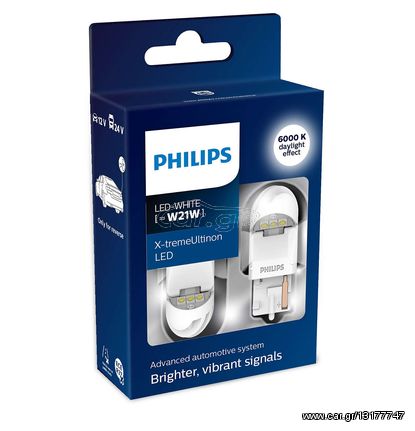 Led Philips T20 W21W 12/24V 6.000K X-treme Ultinon Gen2 Μονοπολική Τιμή Σετ....Sound☆Street....