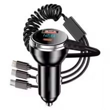 Φορτιστής αυτοκινήτου, 5 θύρες USB PD QC3.0 C και βολτόμετρο για πρίζα αναπτήρα με 3 ενσωματωμένα καλώδια φόρτισης 12-24V Κωδικός ST007...SoundStreet....