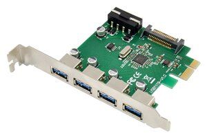 POWERTECH κάρτα επέκτασης PCIe σε 4x USB 3.0 ST66, VL805 + RTL8153