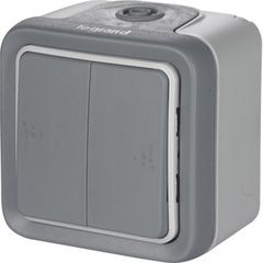 Διακόπτης διπλός LEGRAND σειρά Plexo IP55 Αλέ - Ρετούρ πλήρης σε γκρι χρώμα επίτοιχης τοποθέτησης