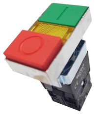 Μπουτόν πόρτας πίνακος LEYBW-84 διπλό START-STOP μεταλλικό 230V Φ22 με λυχνία φωτιζόμενο