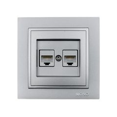 Πρίζα Data διπλή RJ45 CAT6 Mono Electric ασημί σειρά Despina Metallic