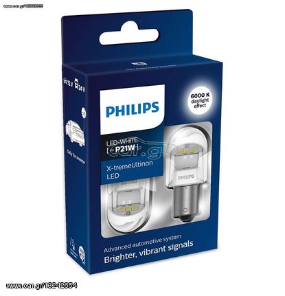 Led Philips P21W BA15s ΜΟΝΟΠΟΛΙΚΗ 12V 6000K X-treme Ultinon Gen2 Τιμή Σετ...Sound☆Street...