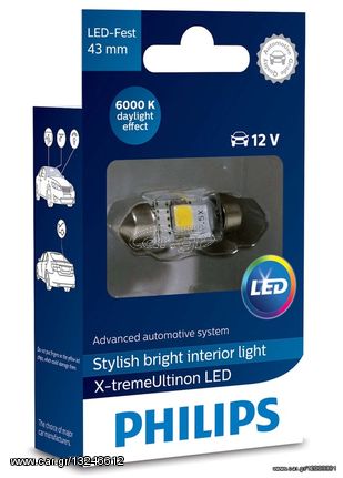 Led Philips Festoon 43mm 6000K 12V X-treme Ultinon Gen2 Τιμή Τεμαχίου...Sound☆Street...