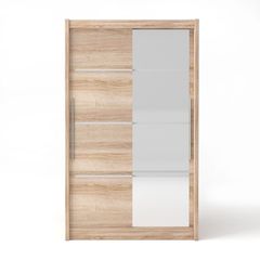 Ντουλάπα "ILONA"  δίφυλλη  με συρόμενες πόρτες και καθρέφτη σε χρώμα δρυς 130x61x215