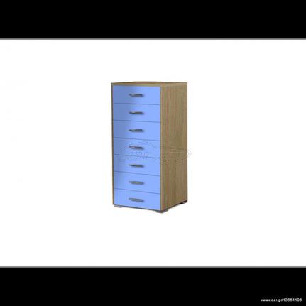 Συρταριέρα με 7 συρτάρια σε χρώμα δρυς-σιελ 60x45x123