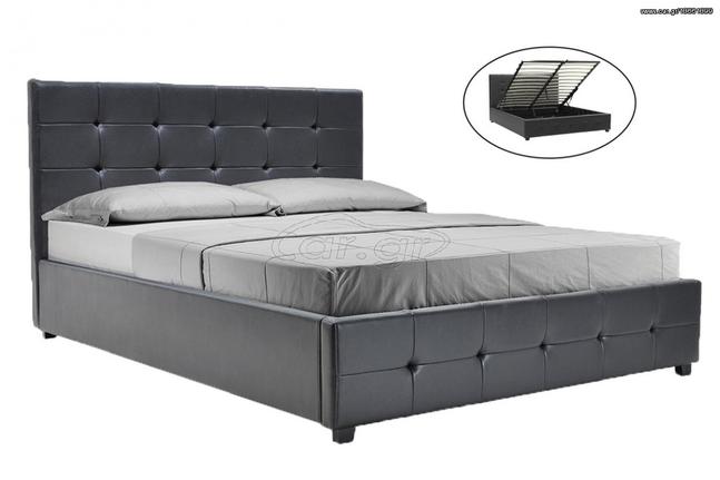 Κρεβάτι "ROI" διπλό από τεχνόδερμα σε χρώμα μαύρο ματ με αποθηκευτικό χώρο 172x218x109
