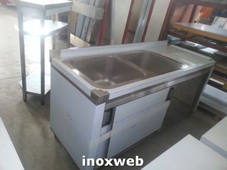 INOXWEB 2026-Επαγγελματική ανοξείδωτη λάντζα κλειστή 160χ70χ87 με 2 γούρνες 50χ50χ30 εκ ID-LANK160.2