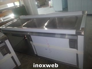 INOXWEB 2026-Επαγγελματική ανοξείδωτη λάντζα κλειστή 190χ70χ87 με 3 γούρνες 50χ50χ30 εκ ID-LANK190.3