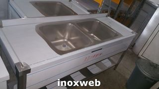 INOXWEN 2027-Επαγγελματική ανοξείδωτη λάντζα ανοιχτή 160χ70χ87 εκ με 2 γούρνες 50χ50χ30 ID-LANA160.2