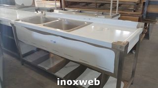 INOXWEB 2027-Επαγγελματική ανοξείδωτη λάντζα ανοιχτή 190χ70χ87 εκ με 2 γούρνες 50χ50χ30 ID-LANA190.2