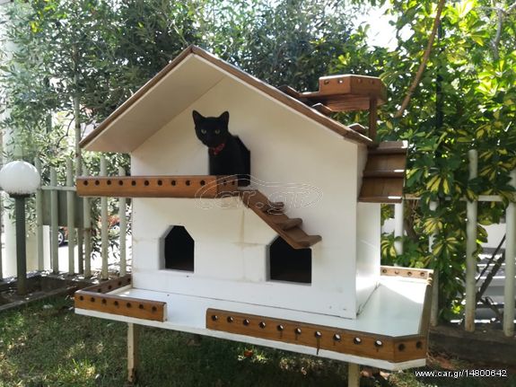Ξύλινο Σπίτι Μεζονέτα για Γάτα/Γάτες 