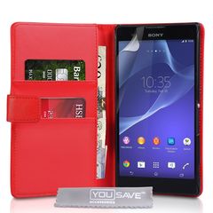 YouSave Accessories Θήκη- Πορτοφόλι για Sony Xperia T2 Ultra κόκκινη by YouSave Accessories και screen protector