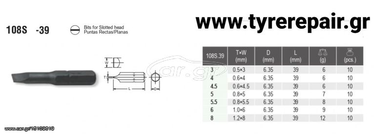 Μύτη 1/4" Ίσια 3x39  Ko-ken Ιαπωνίας