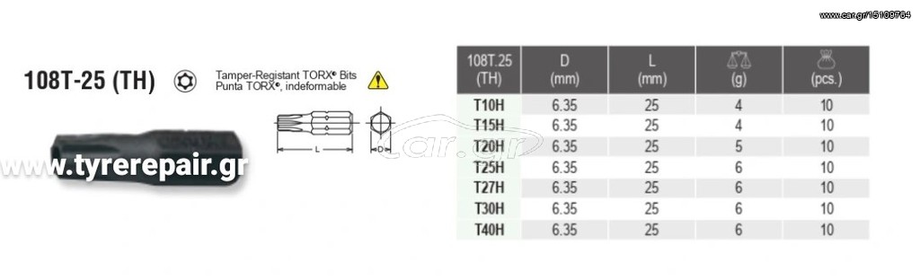 Μύτη Torx 1/4" με Τρύπα T10Hx25mm Ko-ken Ιαπωνίας
