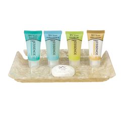 Βάση τοποθέτησης κατάλληλη για amenities από plexiglass με εφέ μπεζ μαρμάρου διαστάσεων 21x16cm