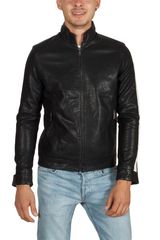 Just Boy δέρμα-look biker jacket μαύρο με λευκή ρίγα Ανδρικό - 88808-blk