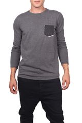Ανδρική μακρυμάνικη μπλούζα γκρι-μαύρο ψαροκόκκαλο Slim Fit - w17083-over-gr