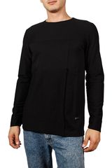 Ανδρική μακρυμάνικη μπλούζα μαύρη με πάνελ Regular Fit - w17092-blk