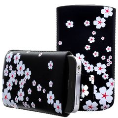 Προστατευτική Δερμάτινη Πολυτελής Θήκη Large με Λευκά Λουλούδια Συμβατή Με Πολλά Κινητά