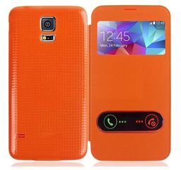 Samsung Galaxy S5 G900 - S-View Flip Θήκη Με Πίσω Καπάκι Μπαταρίας - Πορτοκαλί (OEM)