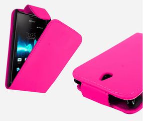 Sony Xperia E dual - Δερμάτινη θήκη Flip Φούξια (OEM)