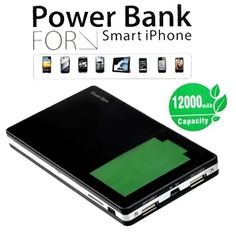 External Power Bank 12000 mAh for Samsung Galaxy S III, HTC, Blackberry, Huawei, iPad 2, iPhone 3GS, iPhone 4, iPhone 5 in Black IP018