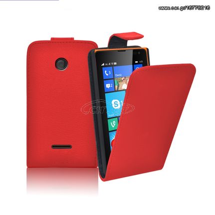 Microsoft Lumia 435 - Δερμάτινη Flip Θήκη  Κόκκινο (OEM)