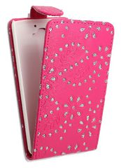 LG G2 D802 - Δερμάτινη Θήκη Flip Φούξια Με Διαμάντια (OEM)
