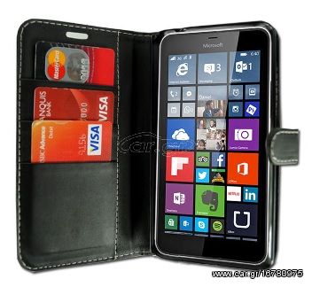 Microsoft Lumia 640 XL - Δερμάτινη Πορτοφόλι Stand Θήκη  Μαύρο (OEM)