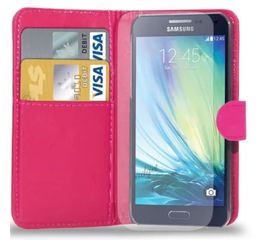 Samsung Galaxy E5 (SM-E500) - Δερμάτινη θήκη Πορτοφόλι Φούξια (OEM)