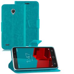 Vodafone Smart Prime 6 - Δερμάτινη Θήκη Πορτοφόλι Με Πίσω Πλαστικό Κάλυμμα Τυρκουάζ (ΟΕΜ)