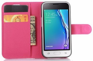 Samsung Galaxy J3 2016 J320F Δερμάτινη Stand θήκη Πορτοφόλι Με Πίσω Κάλυμμα Σιλικόνης Φούξια OEM