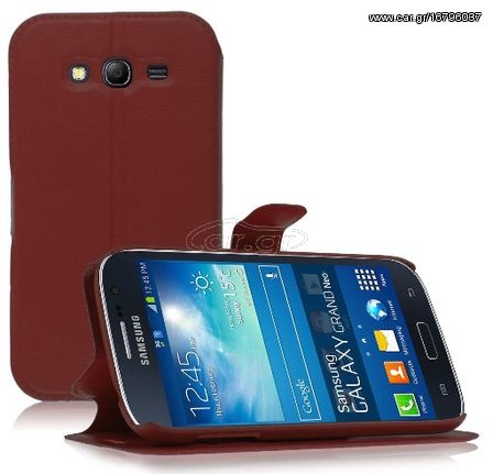 Δερμάτινη Stand Θήκη/Πορτοφόλι Με Πίσω Πλαστικό Κάλυμμα για Samsung Galaxy Grand Neo i9060 Καφέ (ΟΕΜ)