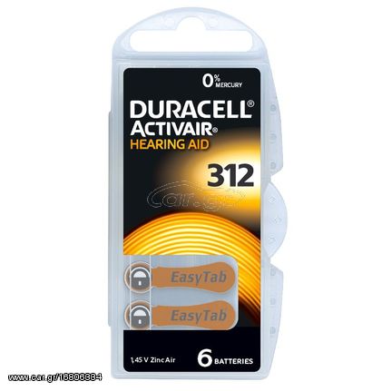 Μπαταρίες Ακουστικών Βαρηκοΐας Duracell 312 Activair 1,45V Τεμ. 6