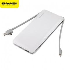 Awei P51K 10000aMH Power Bank με Ενσωματωμένα 3 καλώδια φόρτισης Type-c , Lightning ,Micro – Ασπρη
