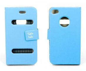 Apple iPhone 4/4S Caller ID Table Talk Flip Cover Case - Γαλάζιο (OEM)