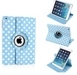Apple iPad Air 2 - Περιστρεφόμενη & αναδιπλούμενη δερμάτινη (συνθετική) θήκη Γαλάζιο Με Λευκές Βούλες (OEM)