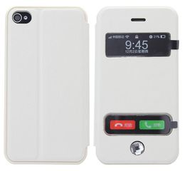 Apple iPhone 4/4S Caller ID Table Talk Flip Cover Case Λευκό Με Διαμαντάκι Για Το Κάτω Κουμπάκι (ΟΕΜ)