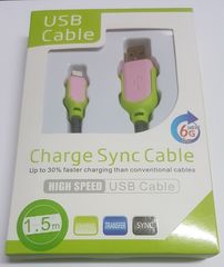 Καλώδιο iPhone 5 / iPhone 6 / iPad mini / iPad Air / iPod Lightning USB Cable 1.5m - Ενισχυμένο- φορτίζει 30% ταχύτερα - Ροζ Πράσινο (Oem) (Bulk)