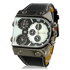 Men's Triple-Movement Quartz Analog Wrist Watch with Black Leather Band OEM MTMQAWWBLLB