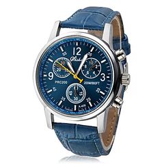 Unisex Round Case Wrist Watch Quartz Analog with Blue PU Band (OEM)