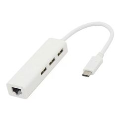 CY USB 3.1 Type C 3 Ports Hub w/ Ethernet Network LAN Adapter for MACBOOK and LAPTOP - White (OEM)