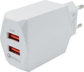 Φορτιστής USB Quick Charger 3 Power On / 2 Ports CH-85W White