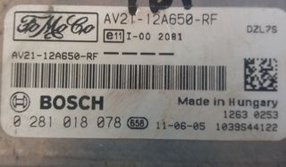 ΕΓΚΕΦΑΛΟΣ ΚΙΝΗΤΗΡΑ FORD FIESTA 1.6cc TDI AV21-12A650-RF/ BOSCH 0281018078/ 08-13. ΑΡΙΣΤΗ ΚΑΤΑΣΤΑΣΗ!!! ΑΠΟΣΤΟΛΗ ΣΕ ΟΛΗ ΤΗΝ ΕΛΛΑΔΑ!!!