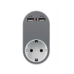 Αντάπτορας ασφαλείας σε σούκο και 2 USB 5V 2.4A 250V 3680W σε γκρι χρώμα με γείωση