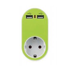 Αντάπτορας ασφαλείας σε σούκο και 2 USB 5V 2.4A 250V 3680W σε πράσινο χρώμα με γείωση