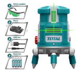 Αλφάδι laser αυτο-οριζοντιούμενο TOTAL TLL305205 0-20m με πράσινες ακτίνες