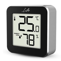 Ψηφιακό θερμόμετρο και υγρόμετρο LIFE Alu Mini εσωτερικού χώρου σε μαύρο χρώμα με πλαίσιο αλουμινίου