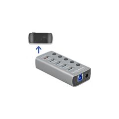 Hub DELOCK 5x USB + 1x Type-C PD με διακόπτες 5Gbps 2.4A γκρι με μεταλλικό περίβλημα